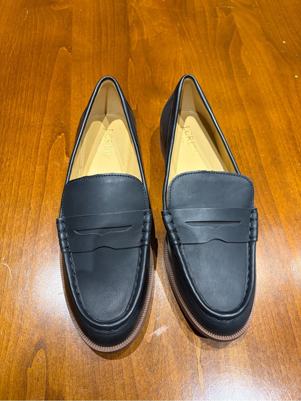 Womens J Crew Black Leather Slip-On Penny Loafers